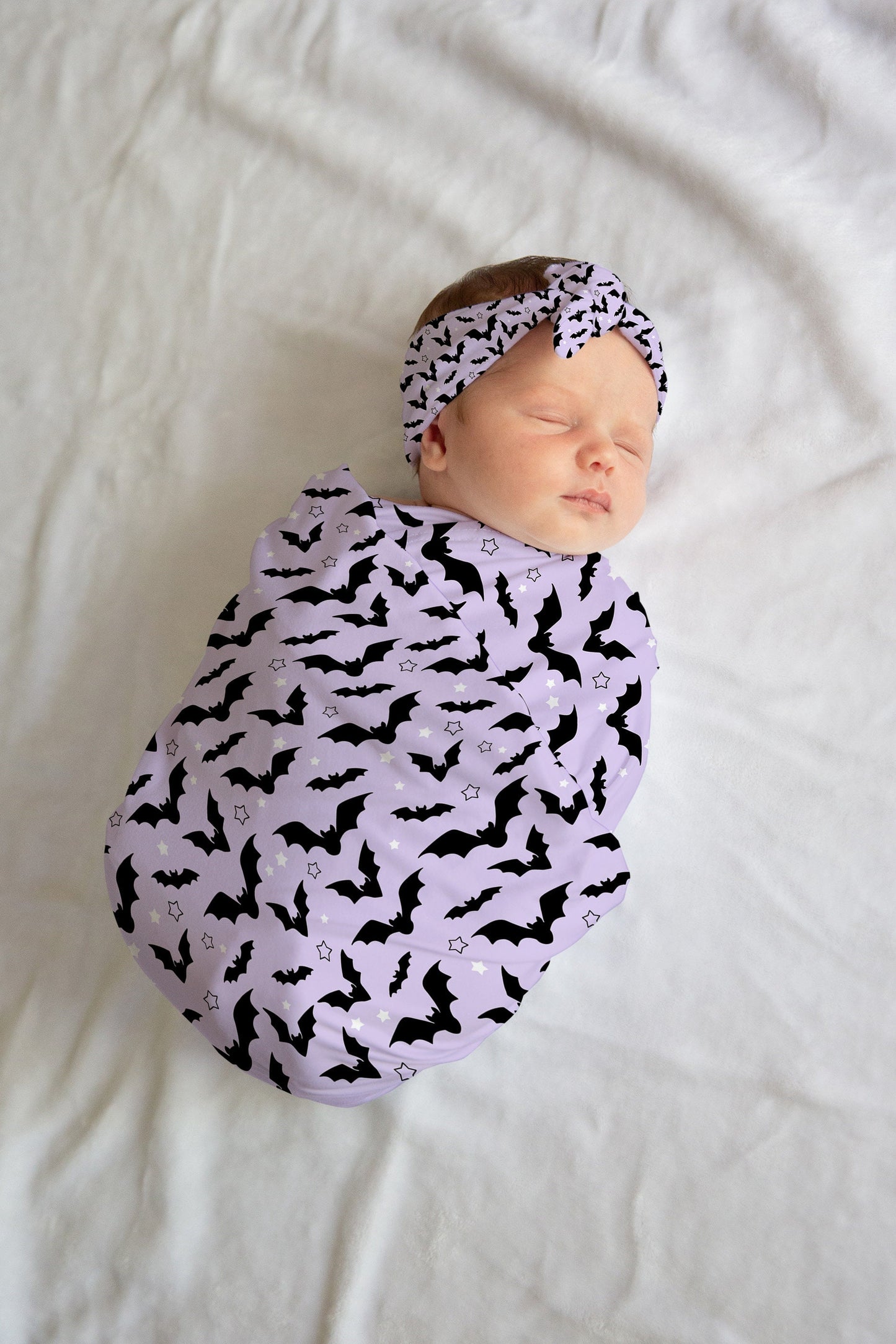 Personalized fall bats Newborn Swaddle Set, purple halloween Swaddle Bow Set, Fall Swaddle Hat set, Custom name Newborn announcement outfit