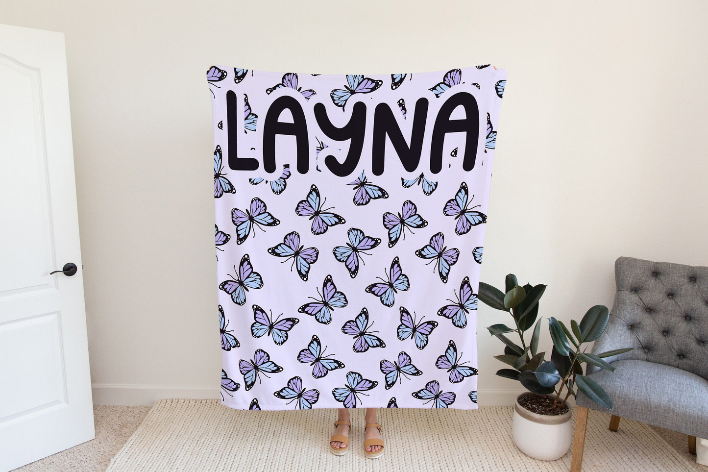 Personalized Butterfly Blanket Purple Boho