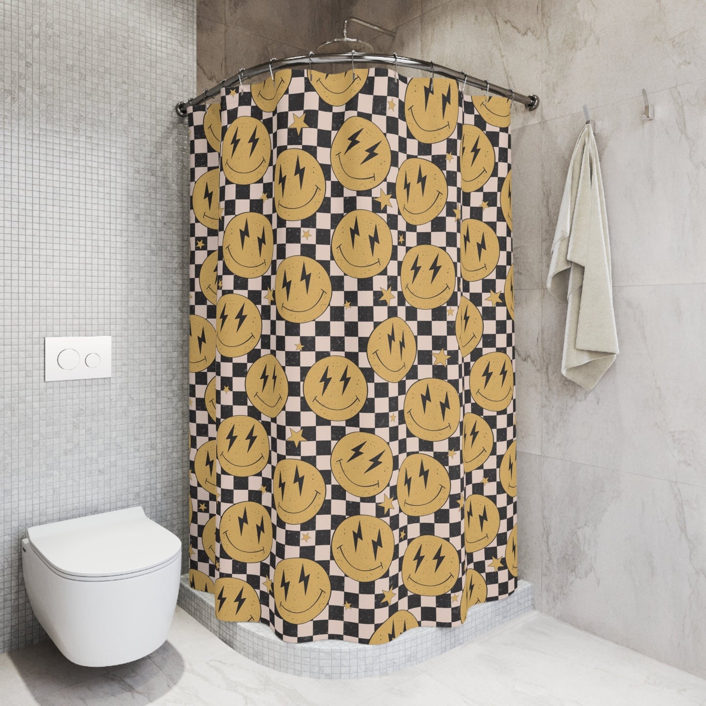 Smiley Face Shower Curtain Personalized boys, kids shower curtain retro, shower curtain boho, custom shower curtain, vintage shower curtain