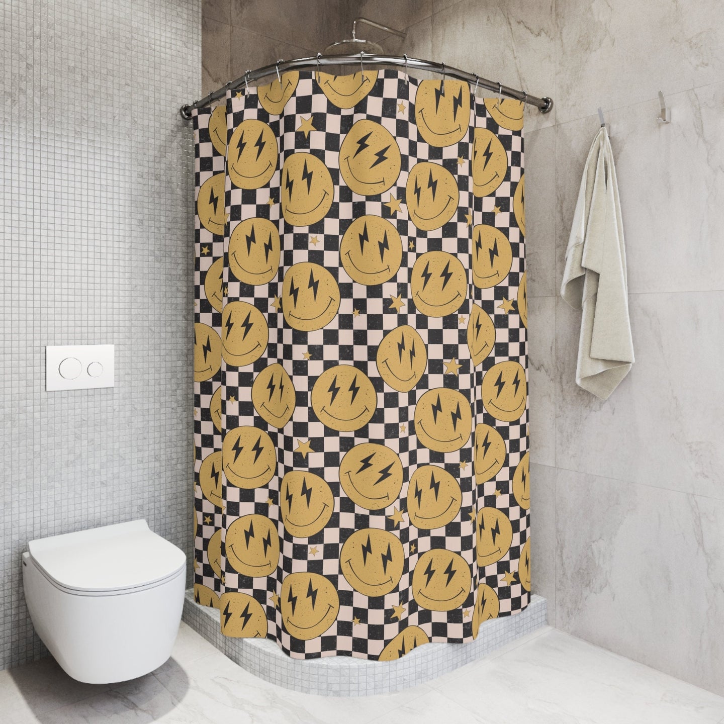 Smiley Face Shower Curtain Personalized boys, kids shower curtain retro, shower curtain boho, custom shower curtain, vintage shower curtain