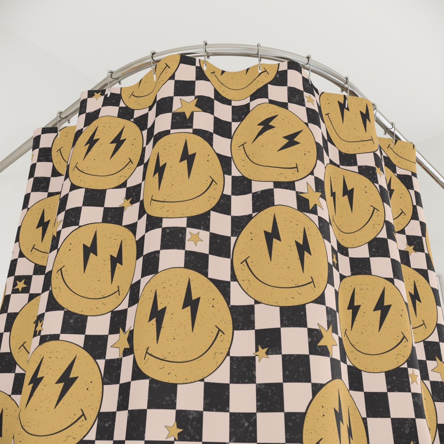 Smiley Face Shower Curtain Personalized boys, kids shower curtain retro, shower curtain boho, custom shower curtain, vintage shower curtain
