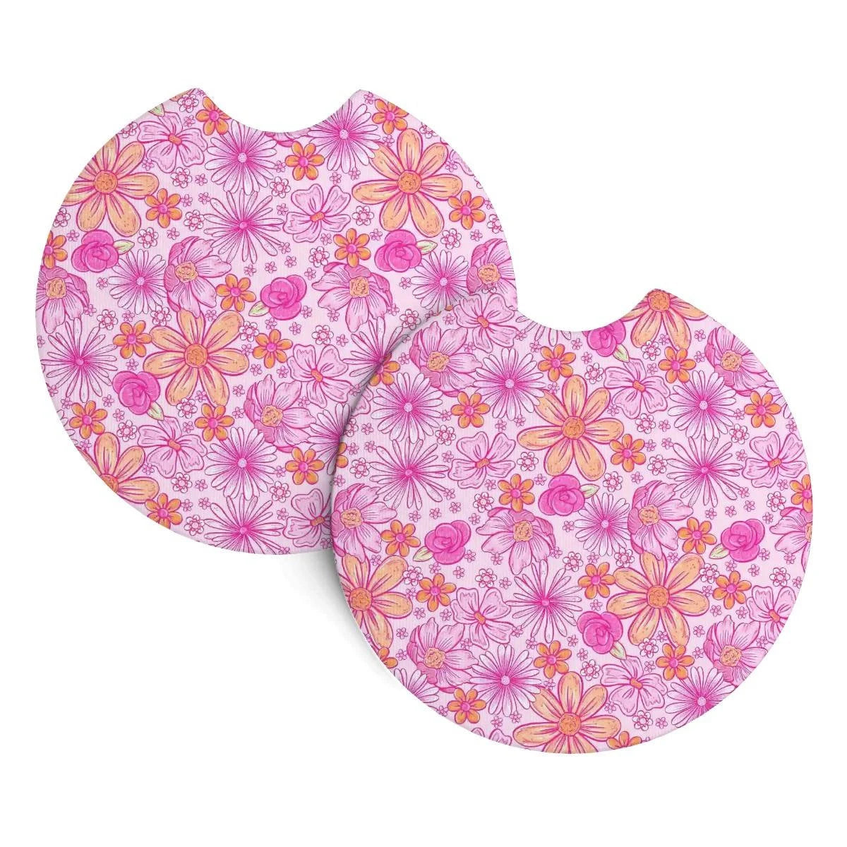 Car Coasters Pink Floral, Set of 2 Car Coasters, Cute Car Accessories, Cup Holder Coasters, Preppy Retro Car Coasters, Boho Car Coasters