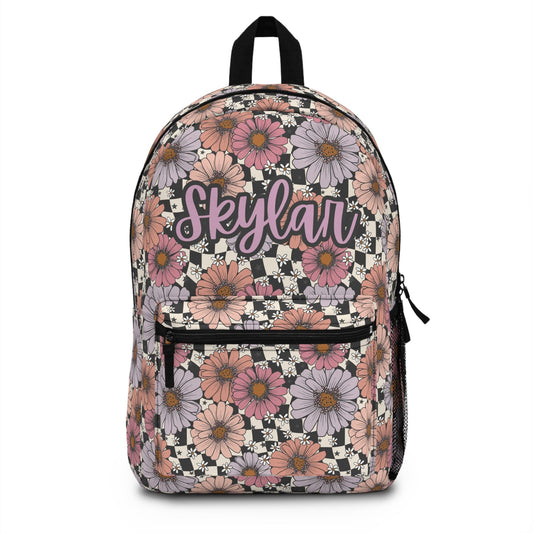 Personalized Backpack Floral Checkered, Back to school girls bag Kids toddler Backpack, Gifts for kids Girls Backpack, custom daycare bag