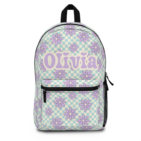 Personalized Backpack Floral Checkered, Back to school girls bag Kids toddler Backpack, Gifts for kids Girls Backpack, custom daycare bag