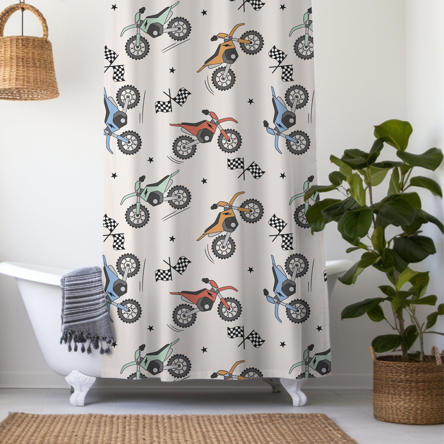 Shower Curtain Personalized boys, dirt bike kids shower curtain retro, custom shower curtain, kids bathroom decor boys