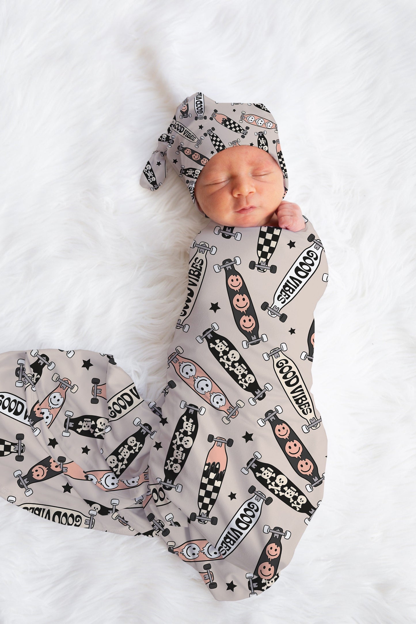 Personalized Boy Swaddle Hat Set Skateboard