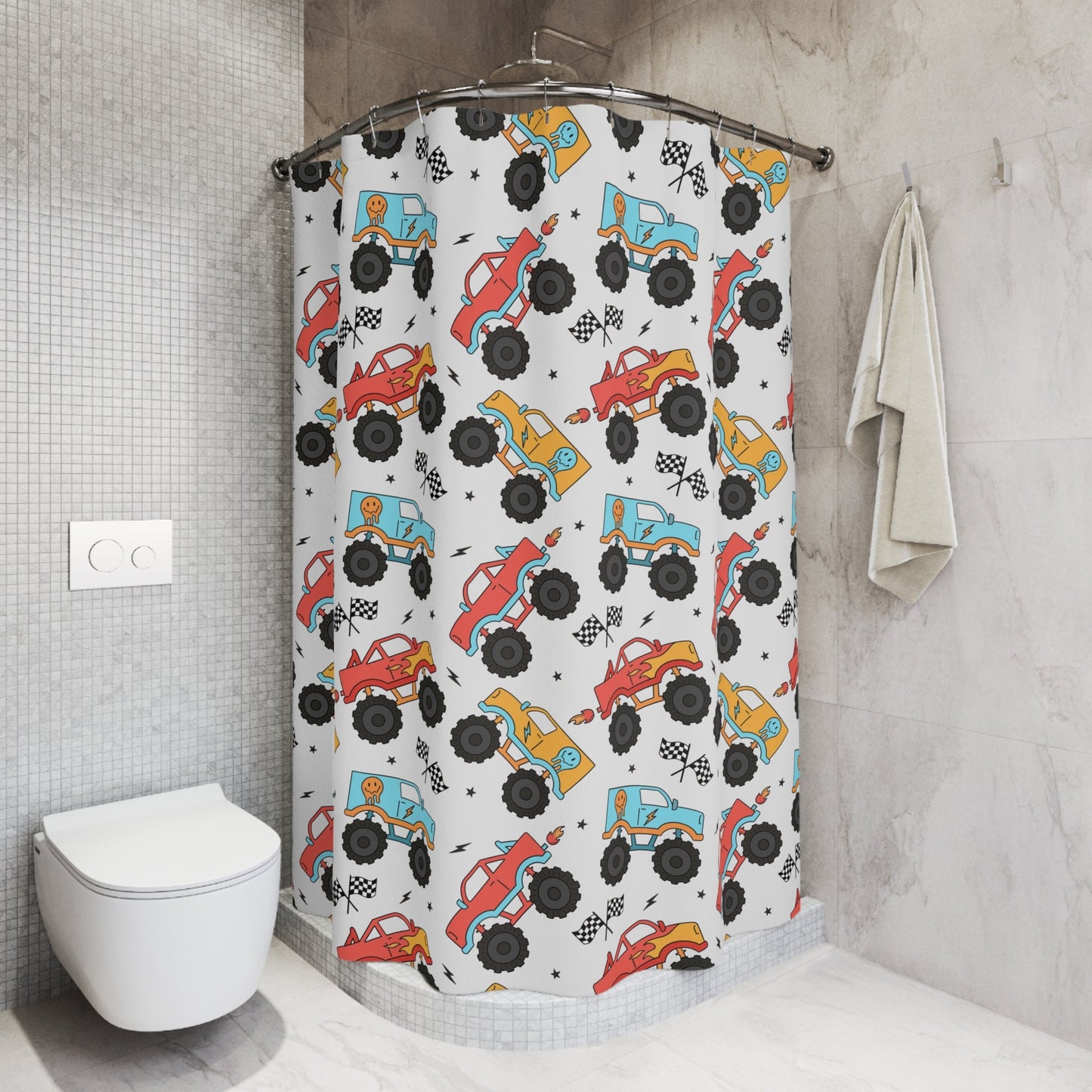 Shower Curtain Personalized boys, kids shower curtain trucks, custom shower curtain, kids bathroom decor boys