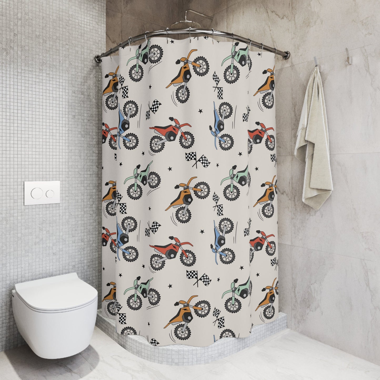 Shower Curtain Personalized boys, dirt bike kids shower curtain retro, custom shower curtain, kids bathroom decor boys