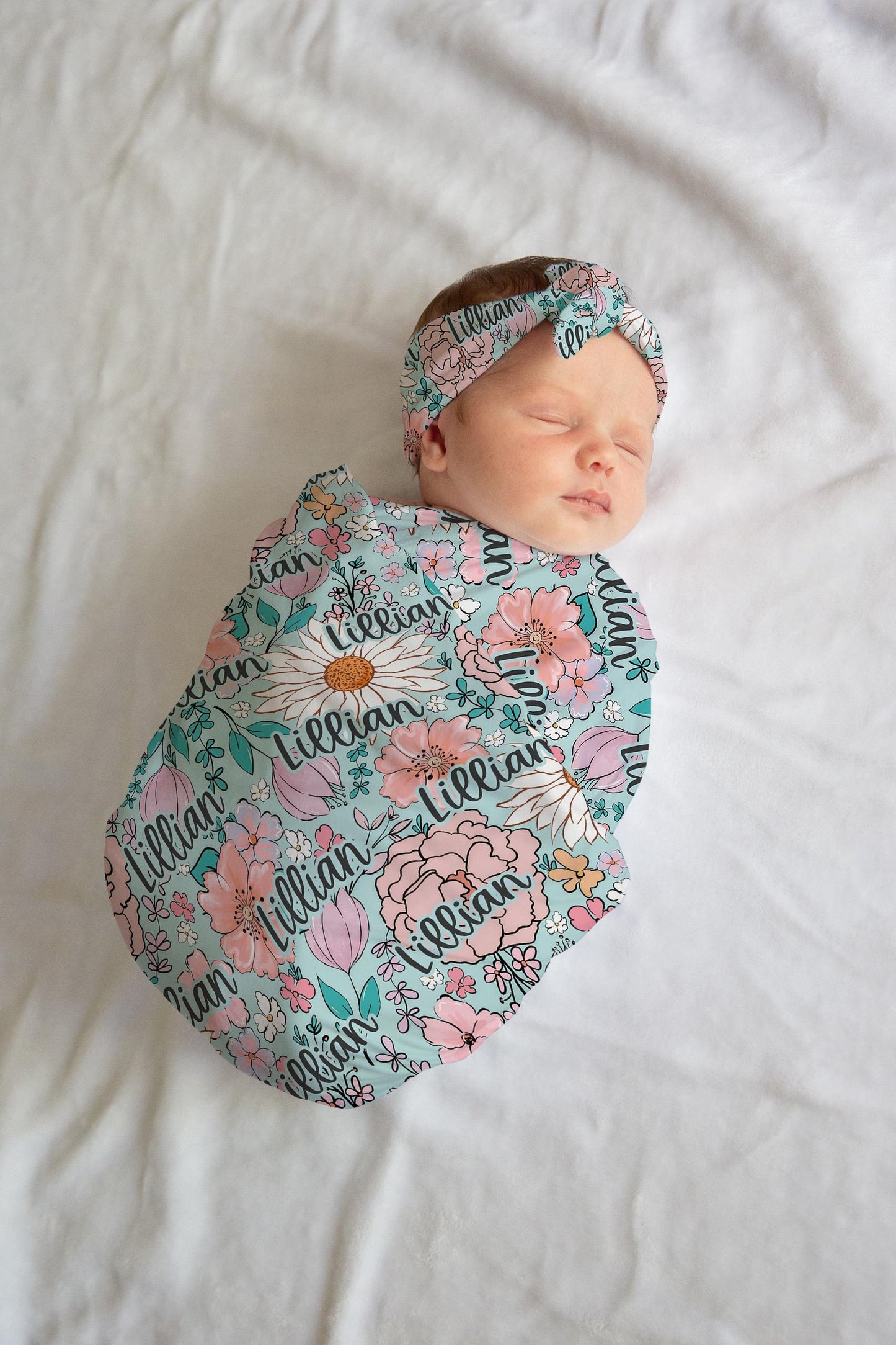 Custom Floral Baby Swaddle Blanket newborn boho, coming home hospital announcement reveal outfit, personalized name blanket baby shower gift