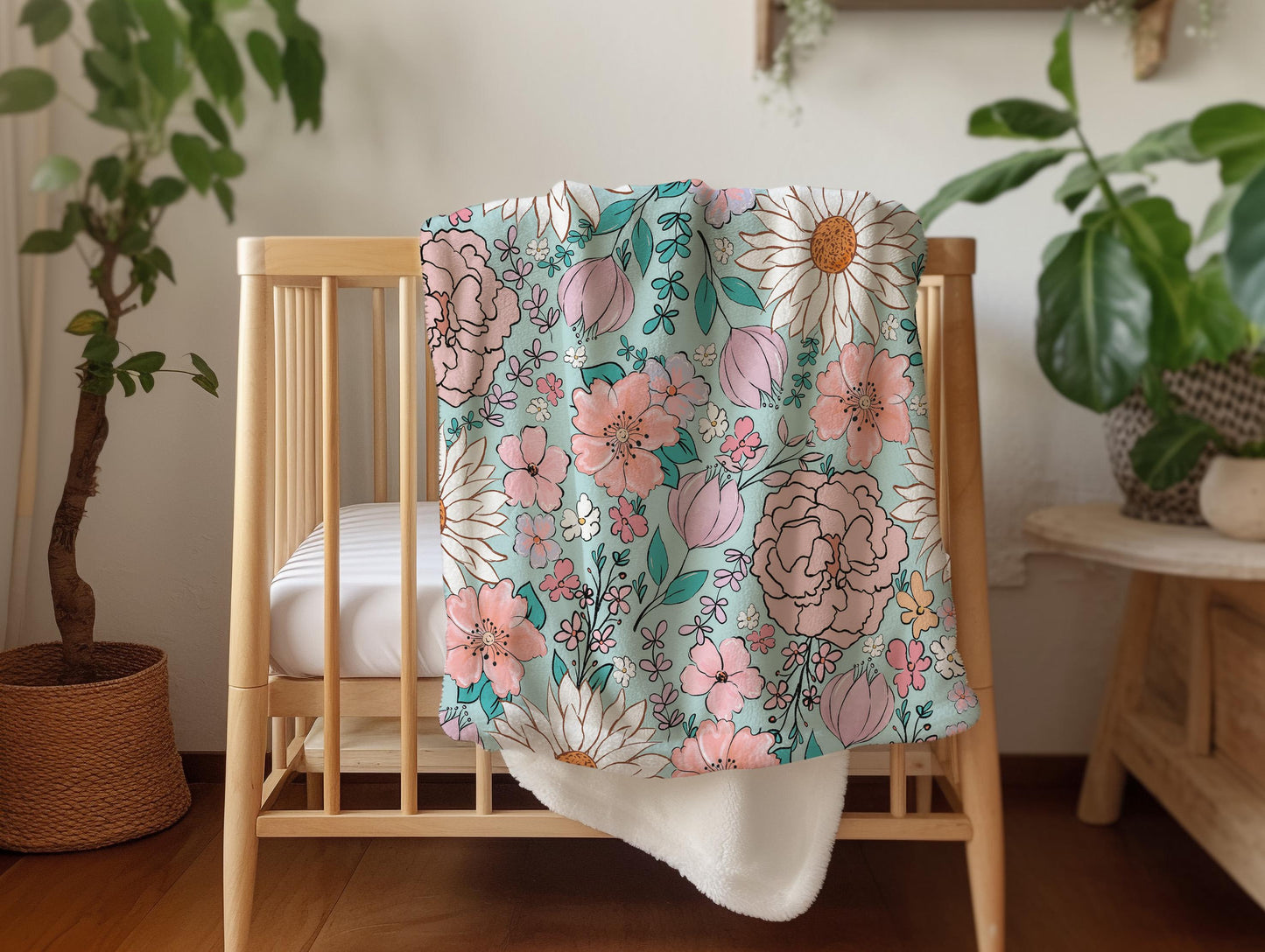 Personalized Blanket floral Girl Boho throw Baby Shower Gift Wildflower Newborn Baby Girl Name Blanket Floral Girl Daisy Blanket