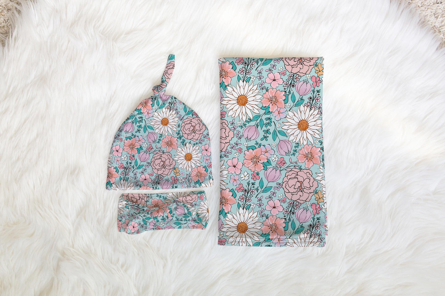 Custom Floral Baby Swaddle Blanket newborn boho, coming home hospital announcement reveal outfit, personalized name blanket baby shower gift