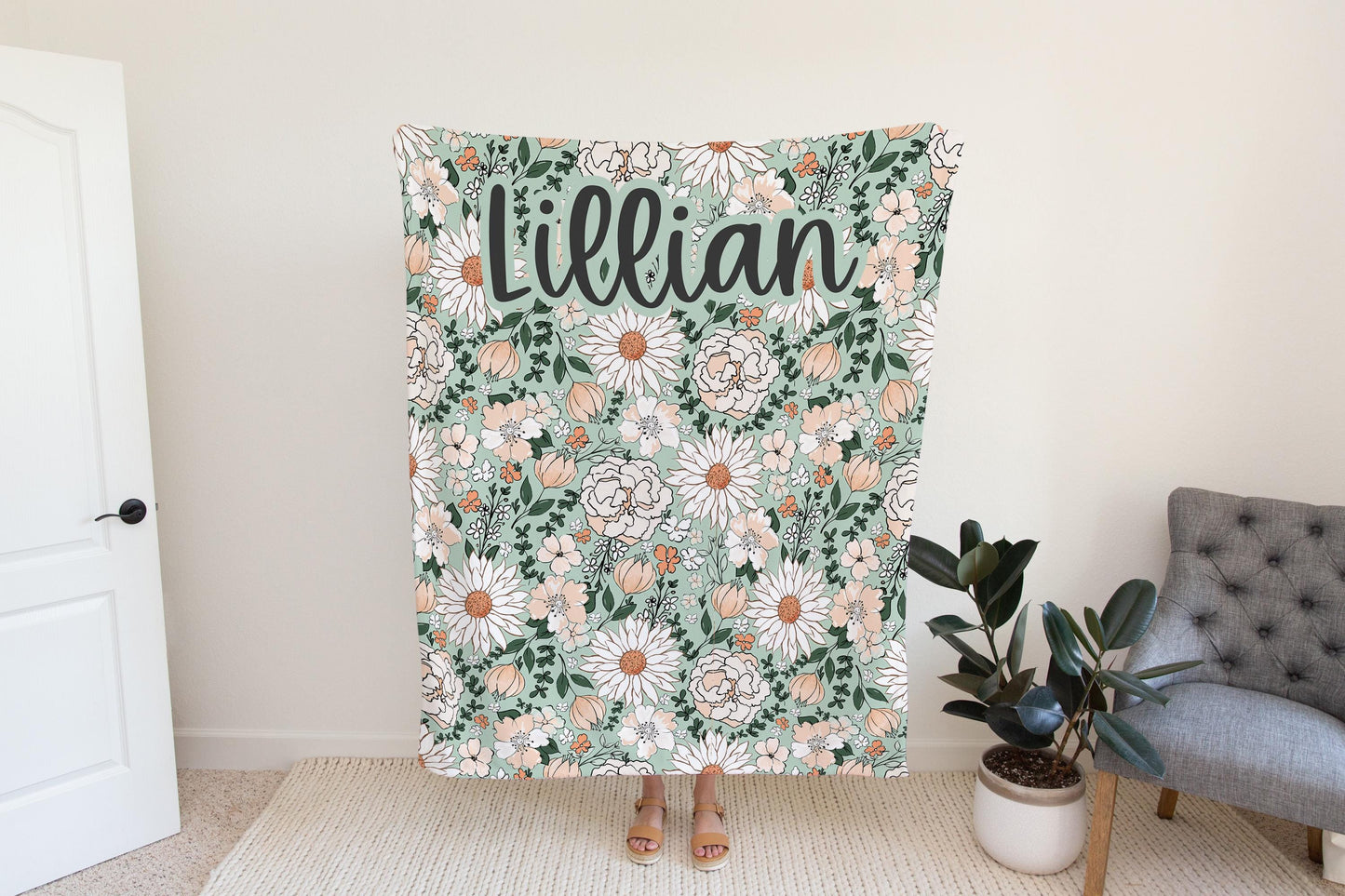 Personalized Blanket floral Girl Boho throw Baby Shower Gift Wildflower Newborn Baby Girl Name Blanket Floral Girl Daisy Blanket