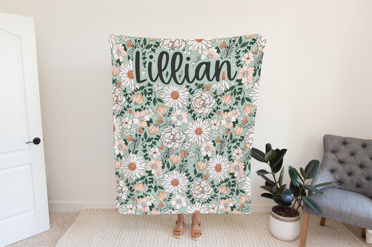 Personalized Blanket floral Girl Boho throw Baby Shower Gift Wildflower Newborn Baby Girl Name Blanket Floral Girl Daisy Blanket