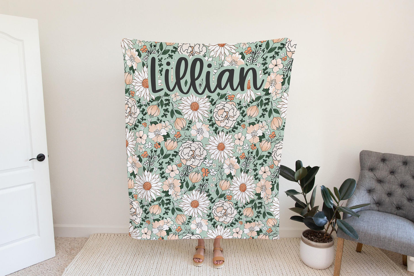 Personalized Blanket floral Girl Boho throw Baby Shower Gift Wildflower Newborn Baby Girl Name Blanket Floral Girl Daisy Blanket