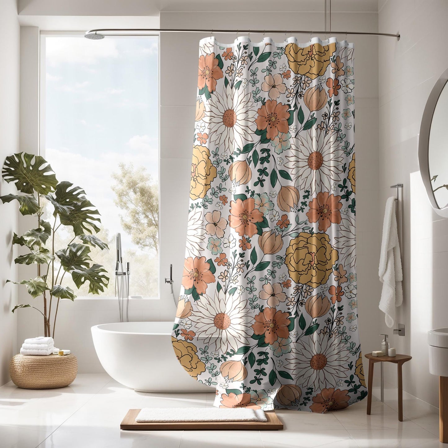 Boho Shower Curtain, shower curtain retro, shower curtain boho, custom shower curtain, vintage shower curtain, botanical shower curtain