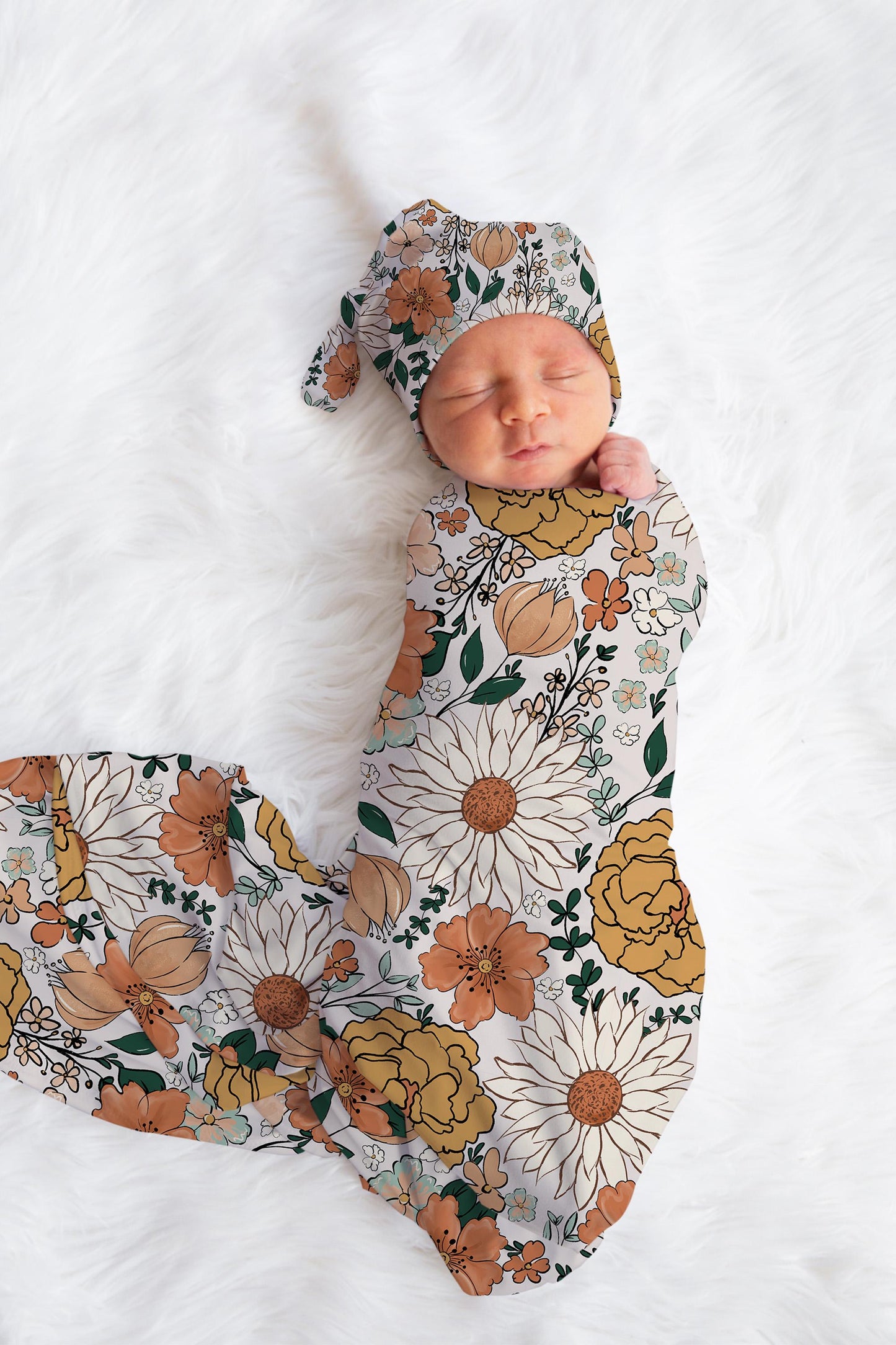 Custom Floral Baby Swaddle Blanket newborn boho, coming home hospital announcement reveal outfit, personalized name blanket baby shower gift