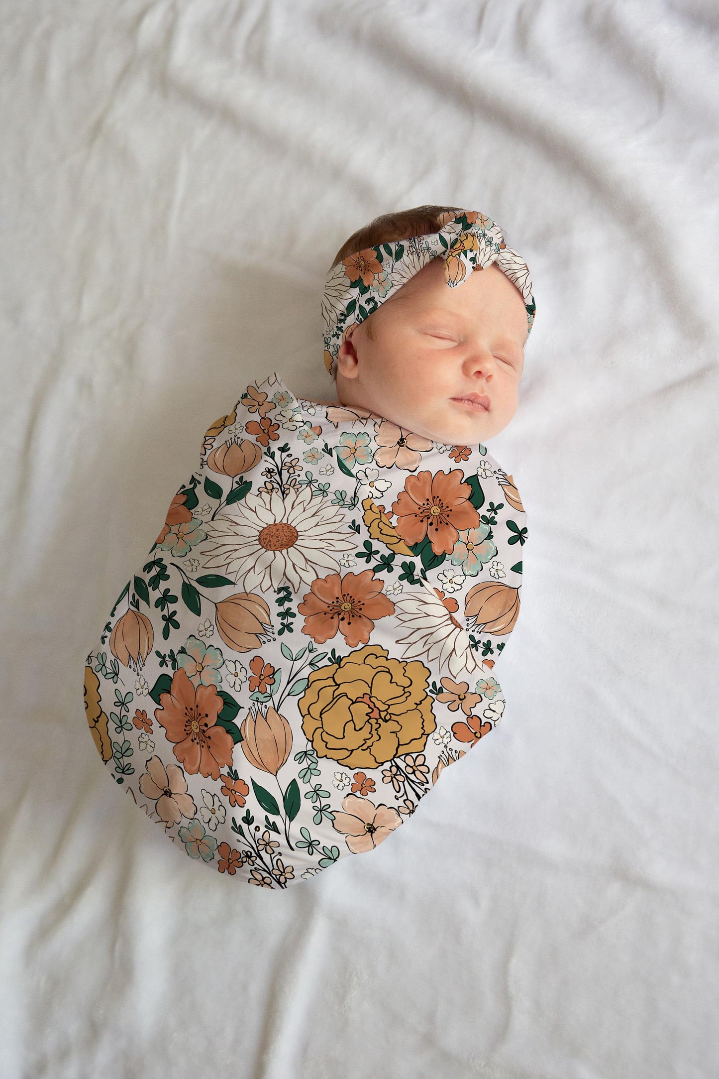 Custom Floral Baby Swaddle Blanket newborn boho, coming home hospital announcement reveal outfit, personalized name blanket baby shower gift