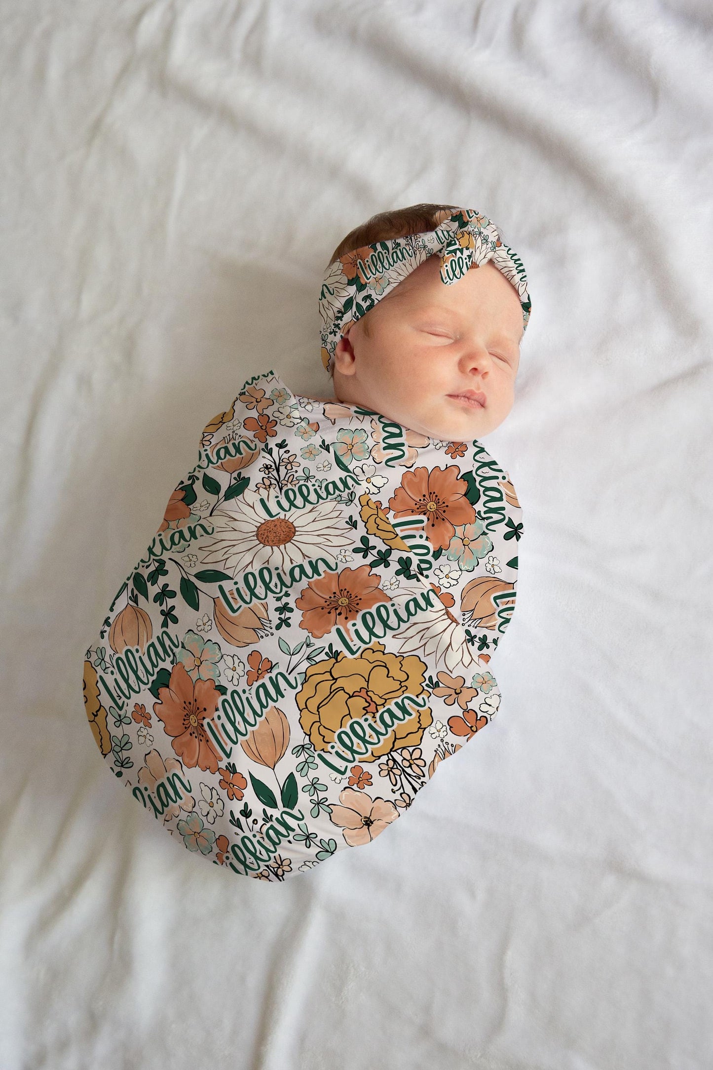 Custom Floral Baby Swaddle Blanket newborn boho, coming home hospital announcement reveal outfit, personalized name blanket baby shower gift