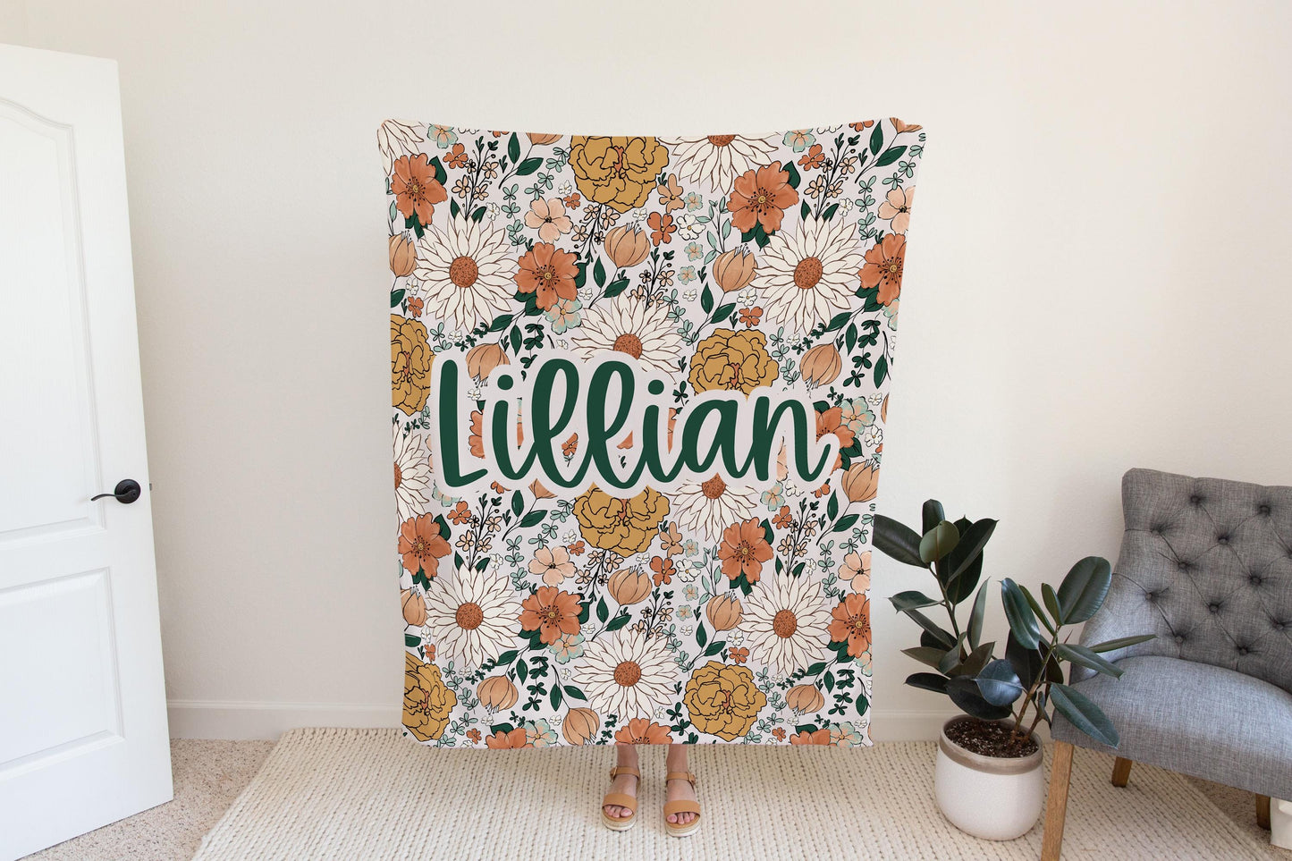 Personalized Blanket floral Girl Boho throw Baby Shower Gift Wildflower Newborn Baby Girl Name Blanket Floral Girl Daisy Blanket