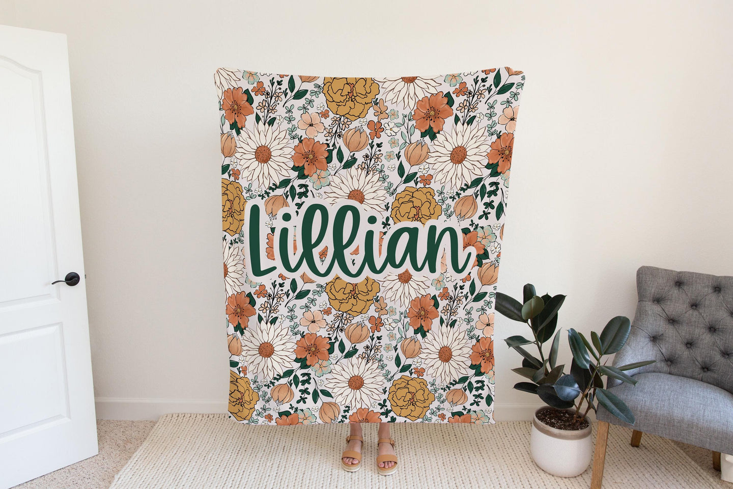 Personalized Blanket floral Girl Boho throw Baby Shower Gift Wildflower Newborn Baby Girl Name Blanket Floral Girl Daisy Blanket