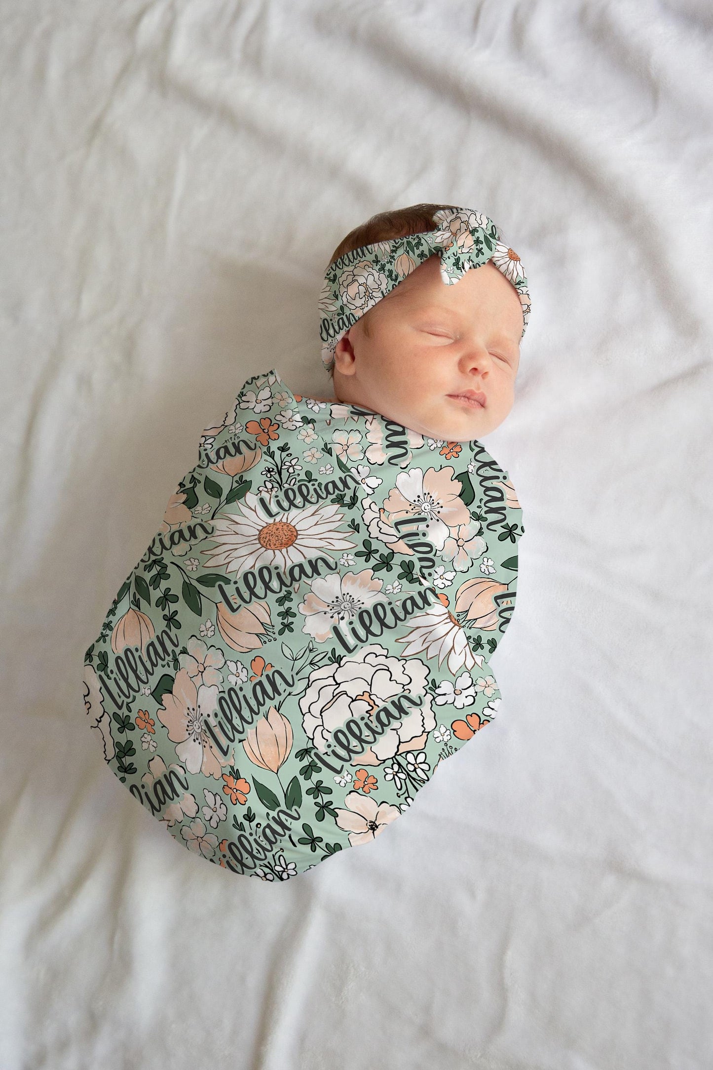 Personalized Floral Baby Swaddle Blanket newborn boho, coming home hospital announcement reveal outfit, custom name blanket baby shower gift