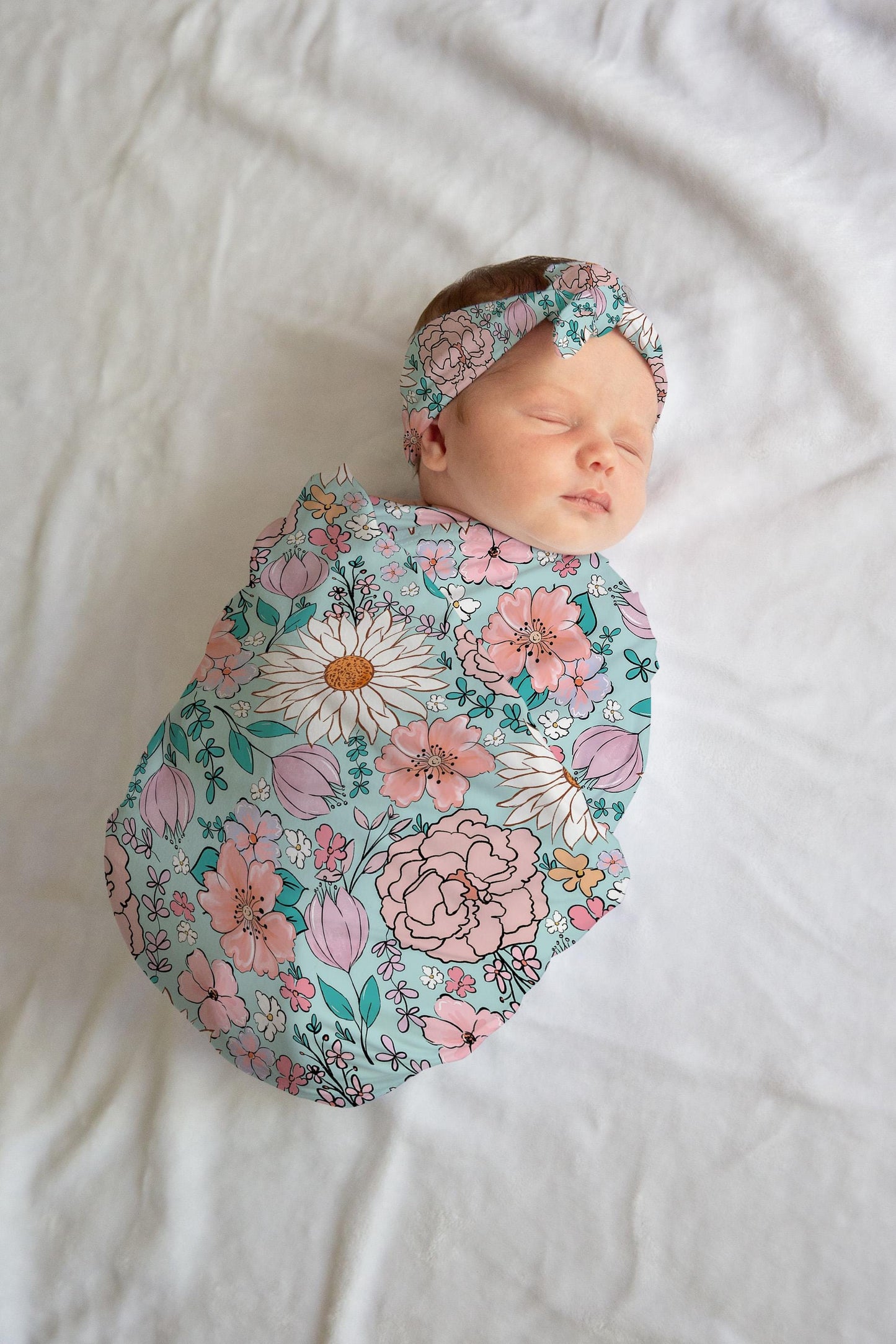 Custom Floral Baby Swaddle Blanket newborn boho, coming home hospital announcement reveal outfit, personalized name blanket baby shower gift