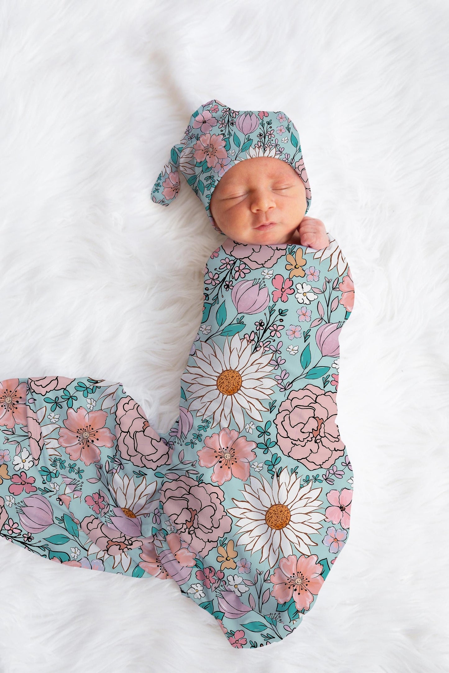 Custom Floral Baby Swaddle Blanket newborn boho, coming home hospital announcement reveal outfit, personalized name blanket baby shower gift