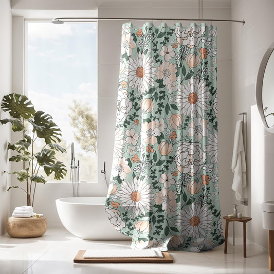 Boho Shower Curtain, shower curtain retro, shower curtain boho, custom shower curtain, vintage shower curtain, botanical shower curtain
