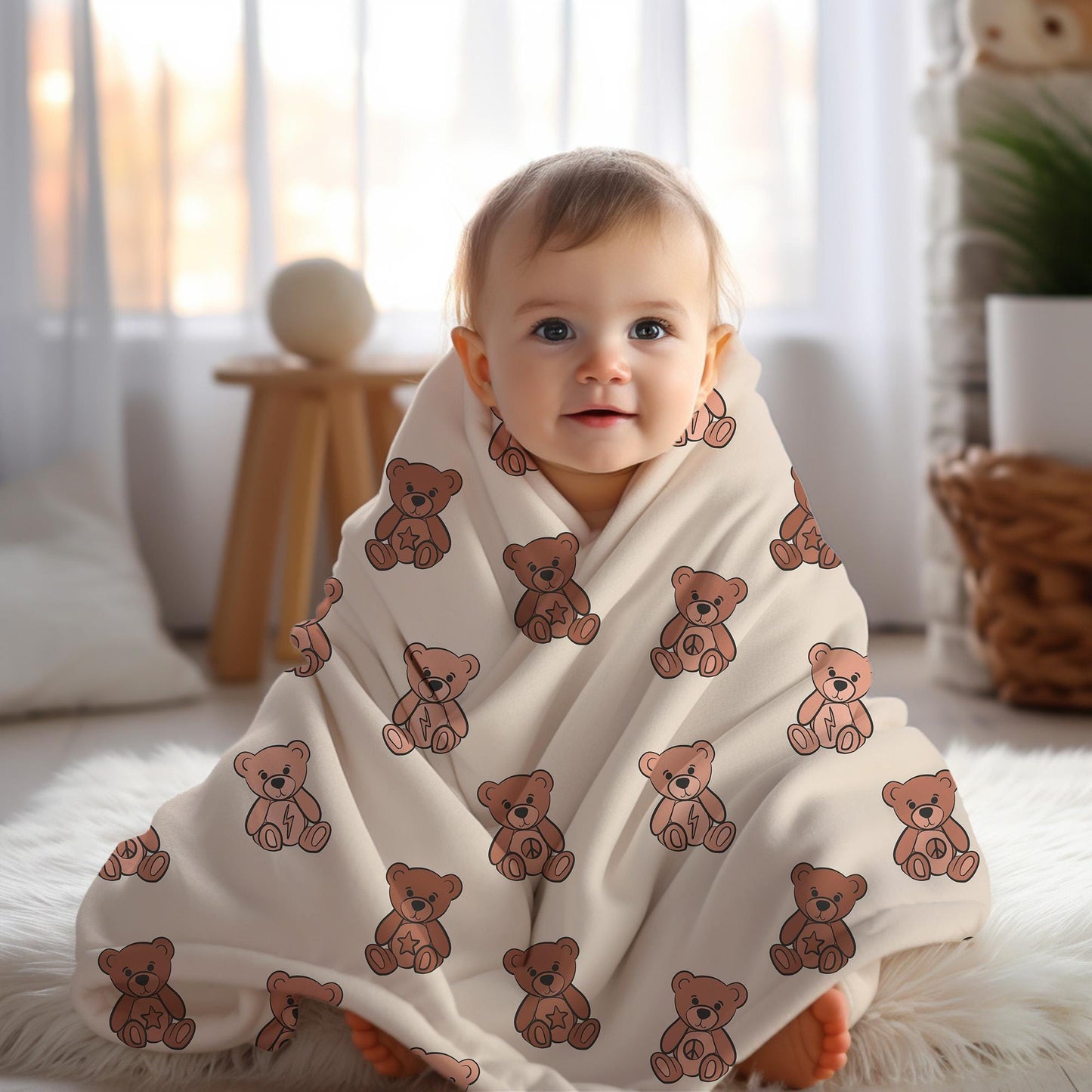 Teddy bear blanket for boys, personalized blanket custom name throw, birthday gift for him, custom name baby blanket, baby shower gift