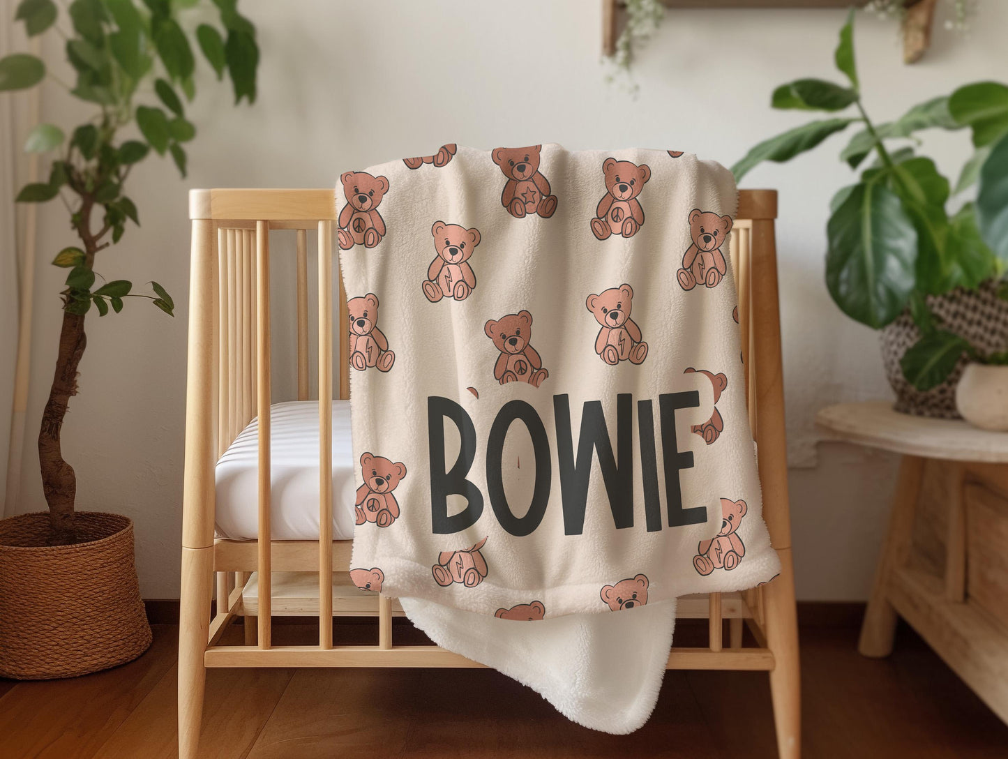 Teddy bear blanket for boys, personalized blanket custom name throw, birthday gift for him, custom name baby blanket, baby shower gift
