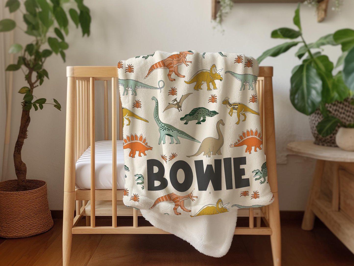 Personalized blanket for boys, Dinosaur blanket, neutral birthday gift for him, custom name baby blanket, baby shower gift