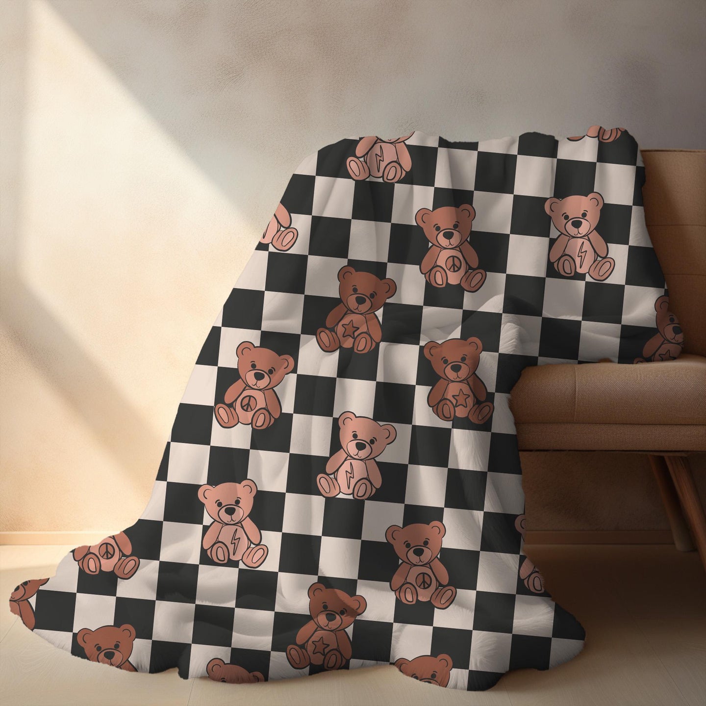 Teddy bear blanket for boys checkered, personalized blanket custom name, birthday gift for him, custom name baby blanket, baby shower gift