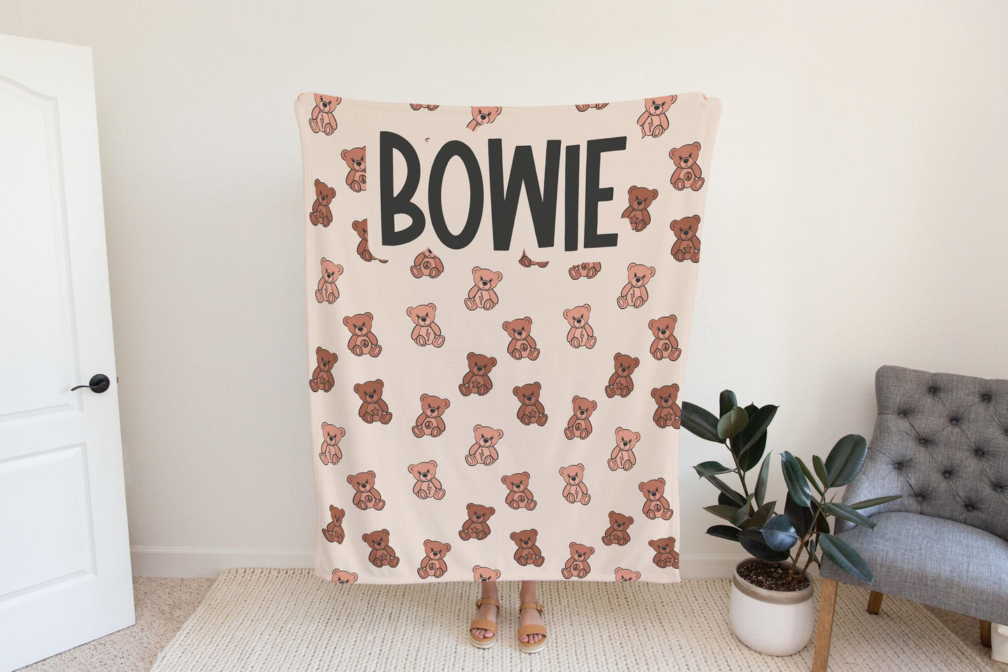 Teddy bear blanket for boys, personalized blanket custom name throw, birthday gift for him, custom name baby blanket, baby shower gift