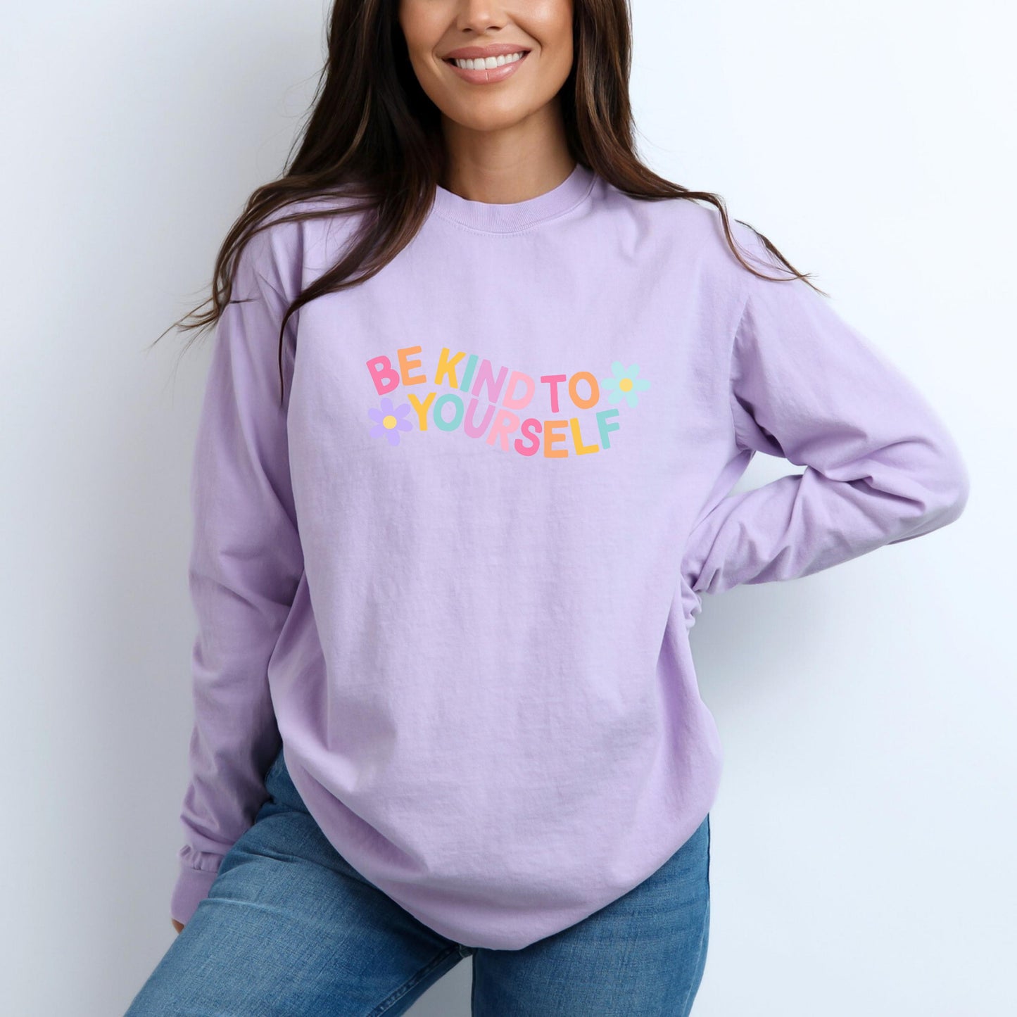Be Kind to Yourself Comfort Colors sweater positive affirmations crewneck, rainbow colorful bright sweater , gifts for girlfriend