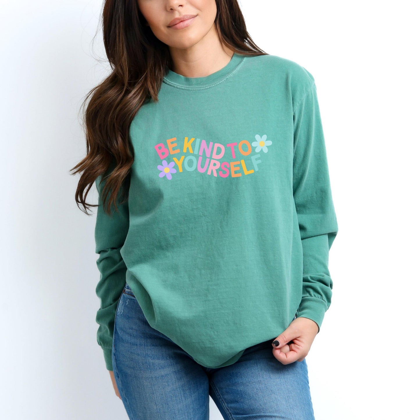 Be Kind to Yourself Comfort Colors sweater positive affirmations crewneck, rainbow colorful bright sweater , gifts for girlfriend