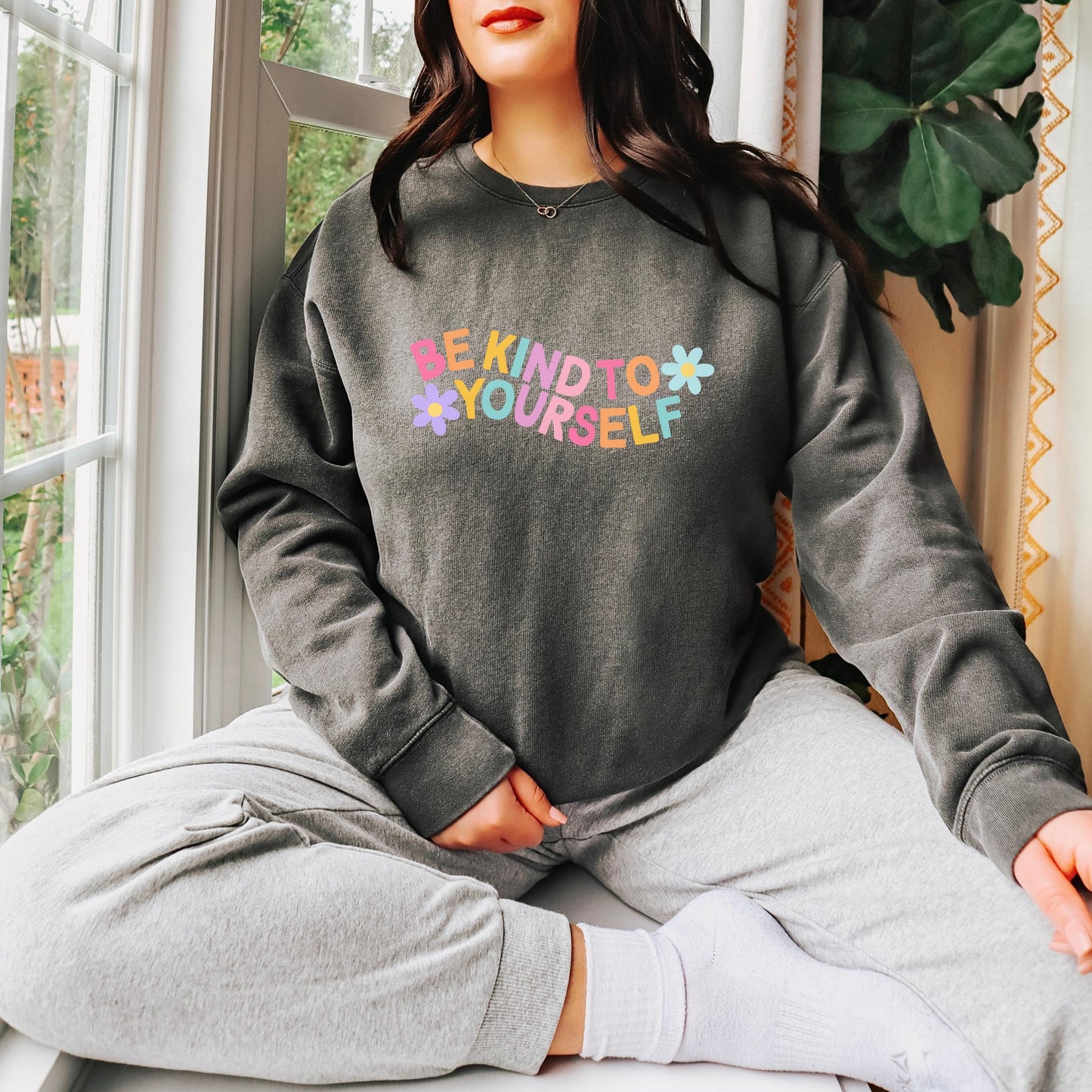 Be Kind to Yourself Comfort Colors sweater positive affirmations crewneck, rainbow colorful bright sweater , gifts for girlfriend