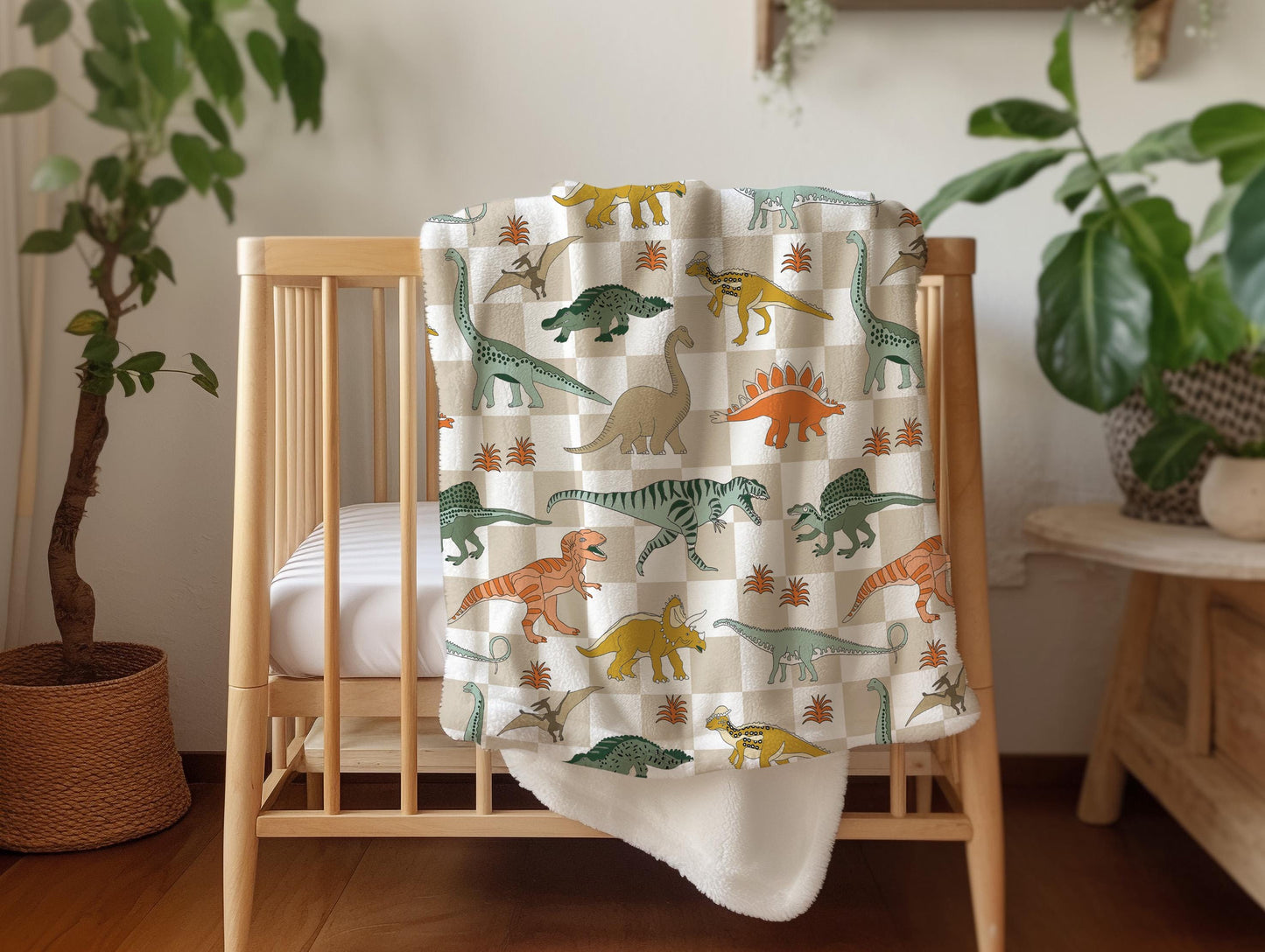 Dinosaur blanket for boys, personalized blanket, checkered throw, birthday gift for him, custom name baby blanket, baby shower gift