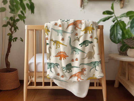 Dinosaur blanket for boys, personalized blanket, neutral birthday gift for him, custom name baby blanket, baby shower gift