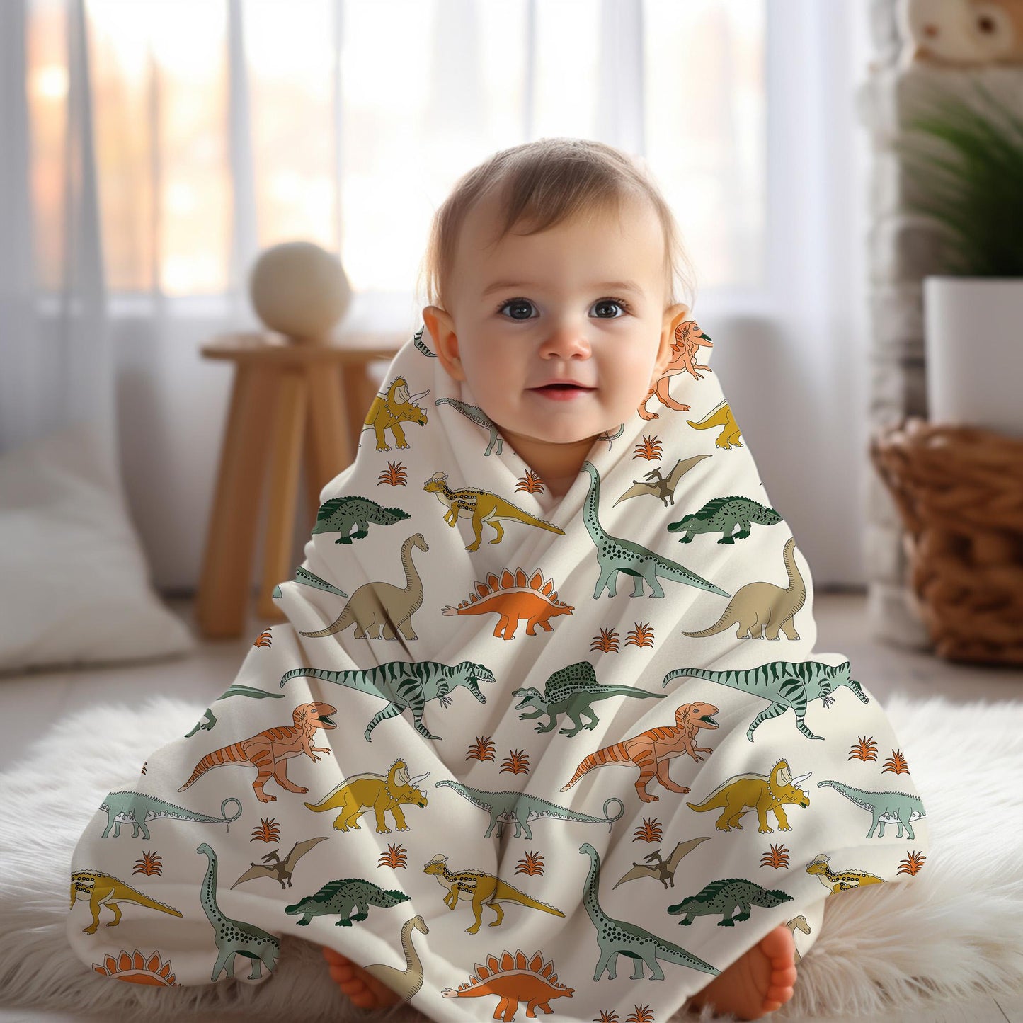Personalized blanket for boys, Dinosaur blanket, neutral birthday gift for him, custom name baby blanket, baby shower gift