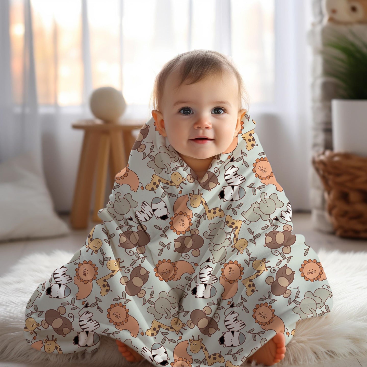 Personalized blanket for boys, safari animal blanket zoo theme, birthday gift for him, custom name baby blanket unisex, baby shower gift