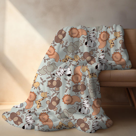 Personalized blanket for boys, safari animal blanket zoo theme, birthday gift for him, custom name baby blanket unisex, baby shower gift
