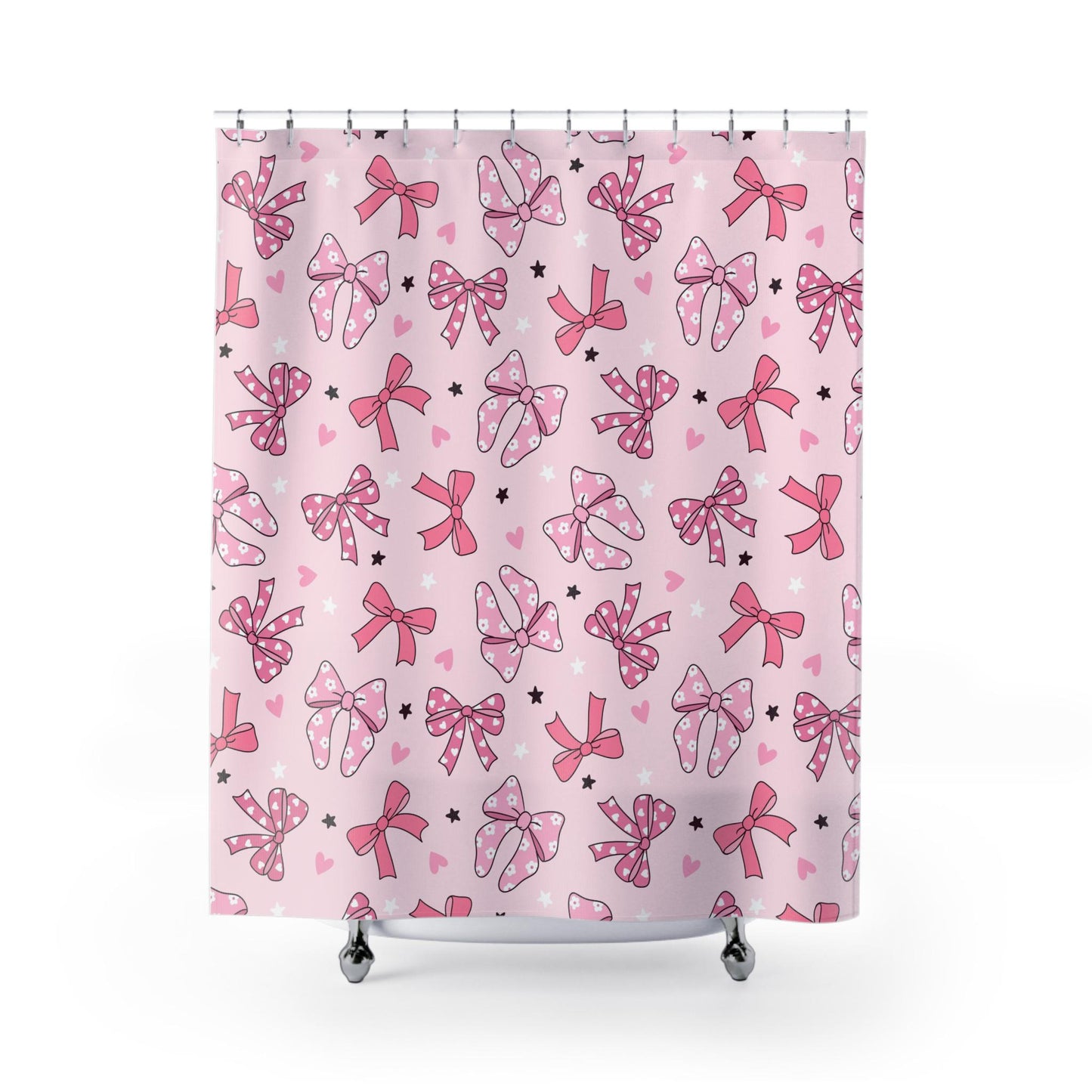 Pink Bow Shower Curtain Coquette decor, custom trendy coquette bathroom decor, preppy shower curtain, aesthetic bathroom decor personalized