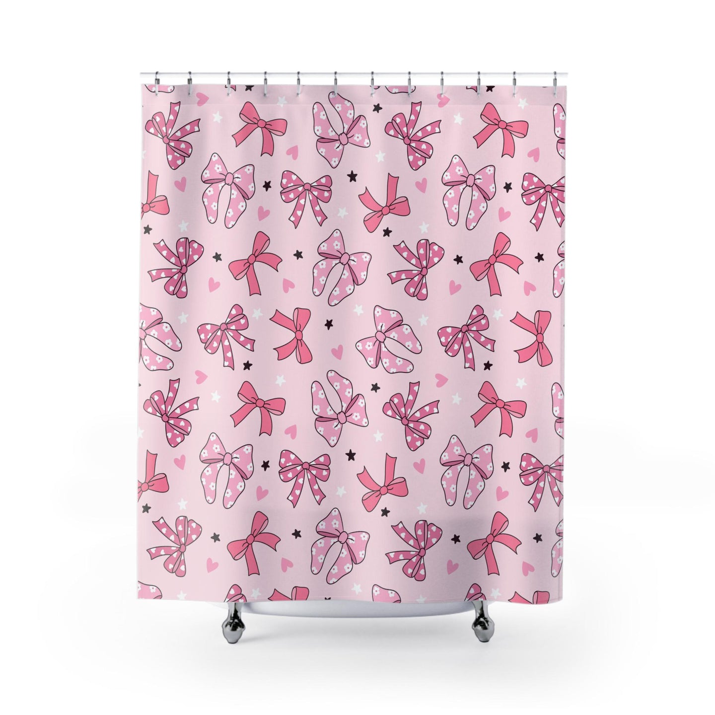 Pink Bow Shower Curtain Coquette decor, custom trendy coquette bathroom decor, preppy shower curtain, aesthetic bathroom decor personalized