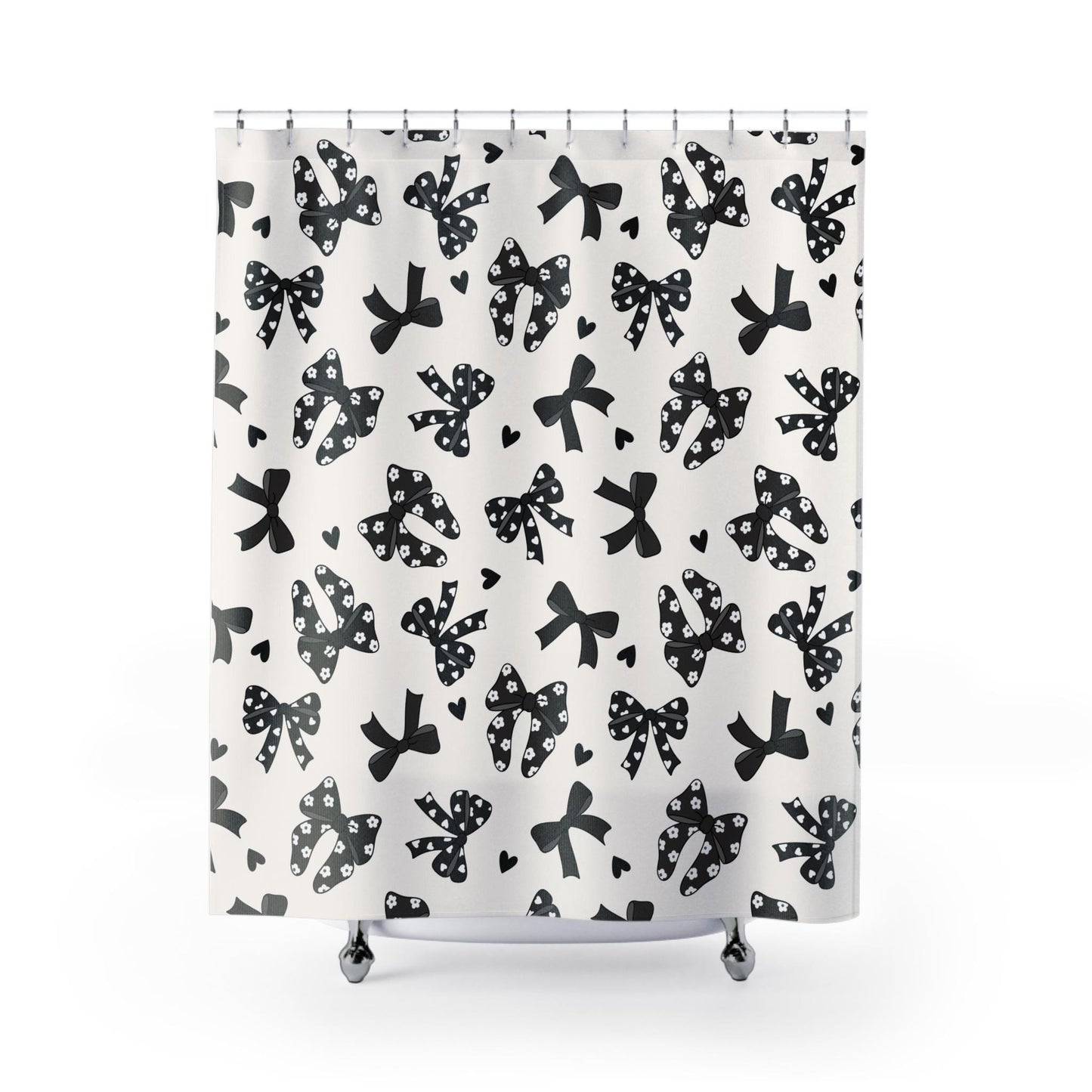 Black and white Bow Shower Curtain, custom trendy coquette bathroom decor, preppy shower curtain, aesthetic bathroom decor personalized