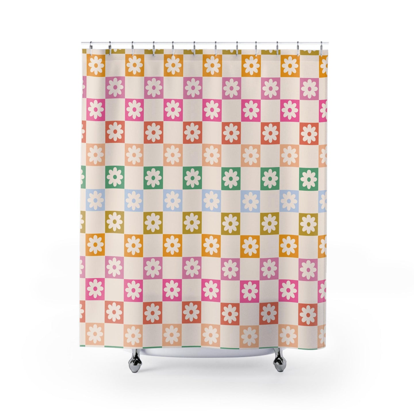Checkered Retro Shower Curtain, preppy girl bathroom decor trendy, personalized custom shower curtain, aesthetic bathroom decor curtain