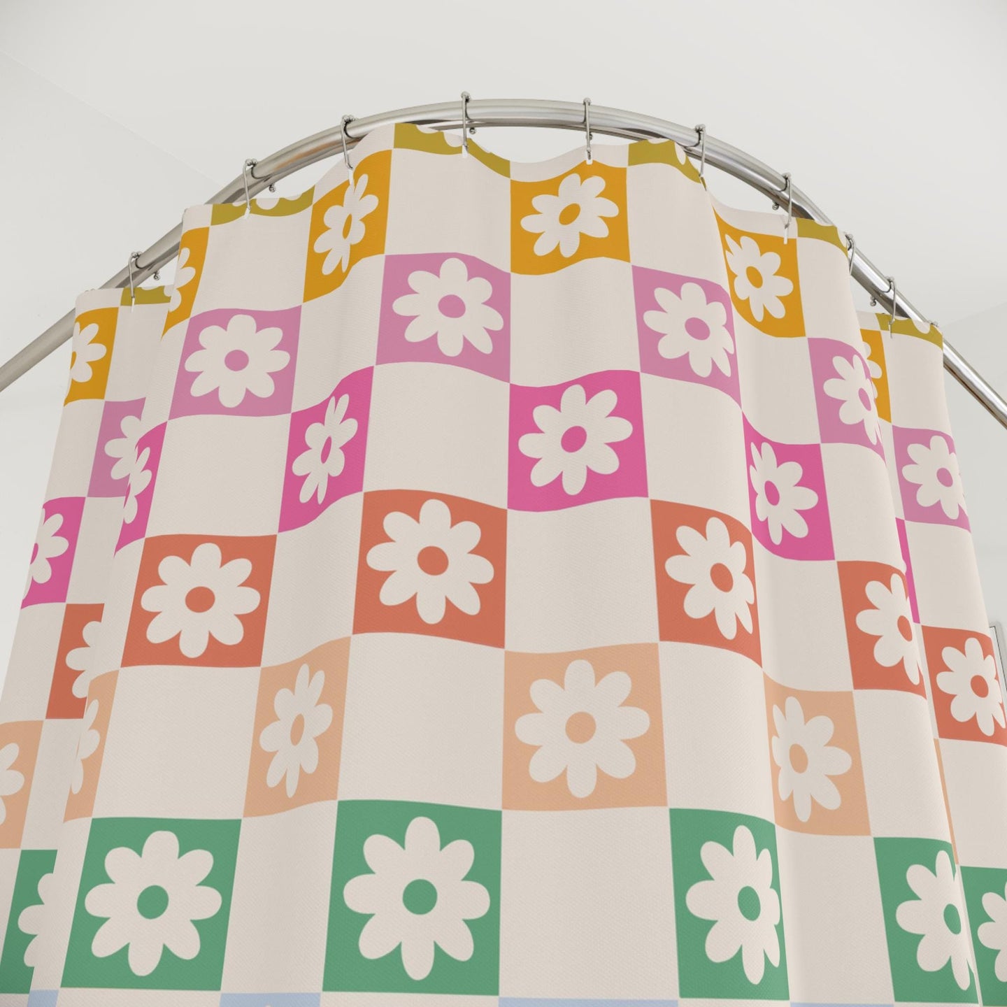Checkered Retro Shower Curtain, preppy girl bathroom decor trendy, personalized custom shower curtain, aesthetic bathroom decor curtain