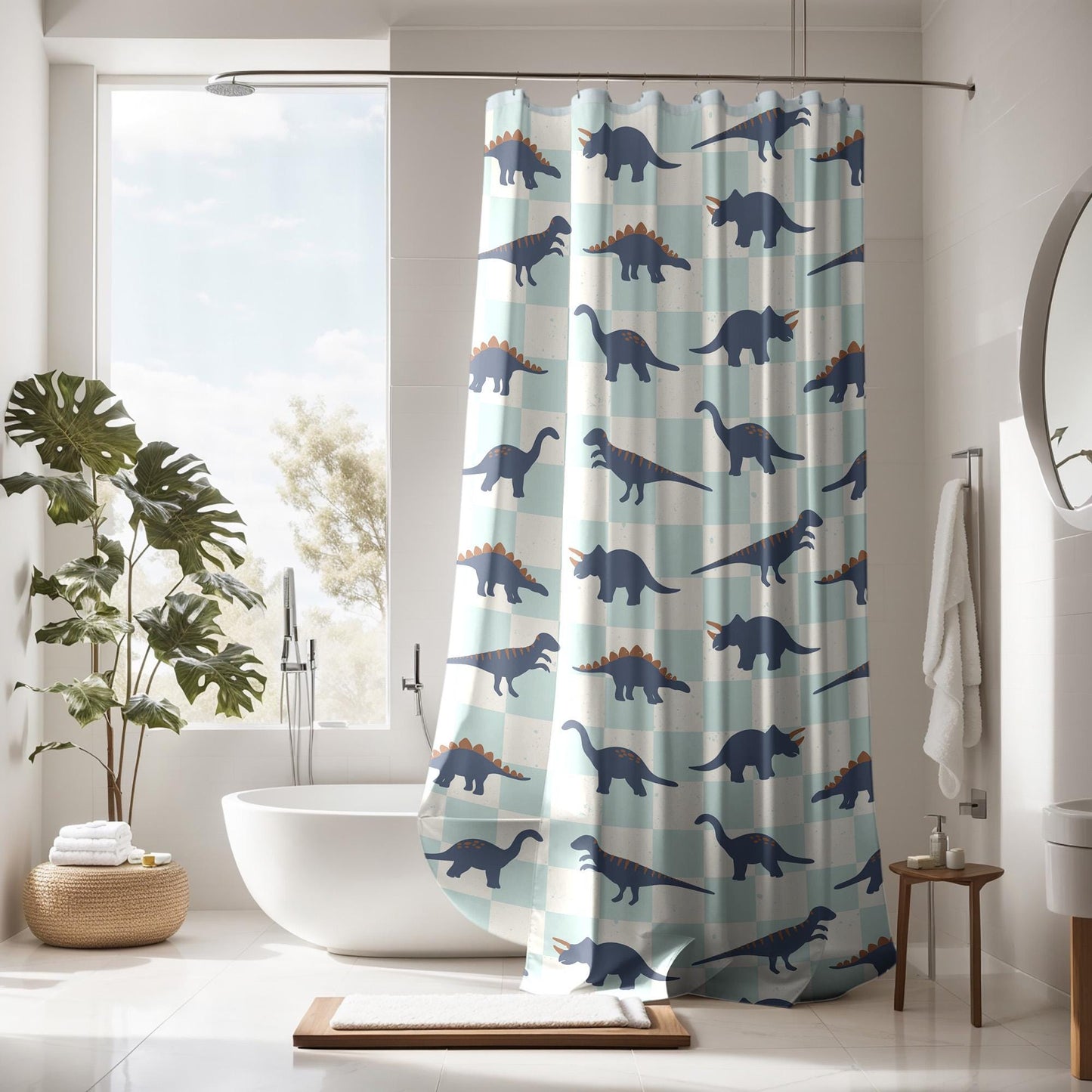Boys Shower Curtain Personalized dinosaur, kids shower curtain, shower curtain neutral boys dinosaur decor, birthday boy gift housewarming
