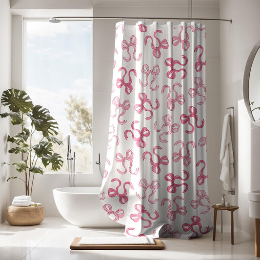Pink Bow Shower Curtain Coquette decor, custom trendy coquette bathroom decor, preppy shower curtain, aesthetic bathroom decor personalized