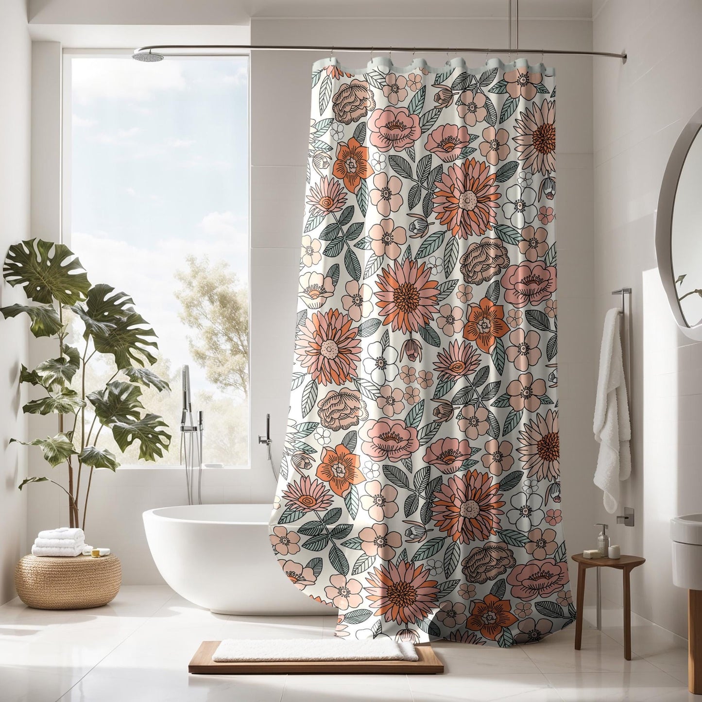 Boho Shower Curtain, shower curtain retro, shower curtain boho, custom shower curtain, vintage shower curtain, botanical shower curtain