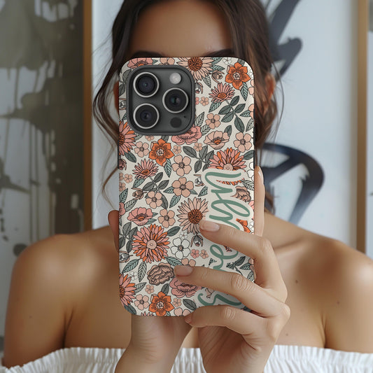 Custom floral phone case for iphone 16, 15, 14, 13 Pro Max, MAGSAFE Iphone case floral, vintage botanical personalized phone case
